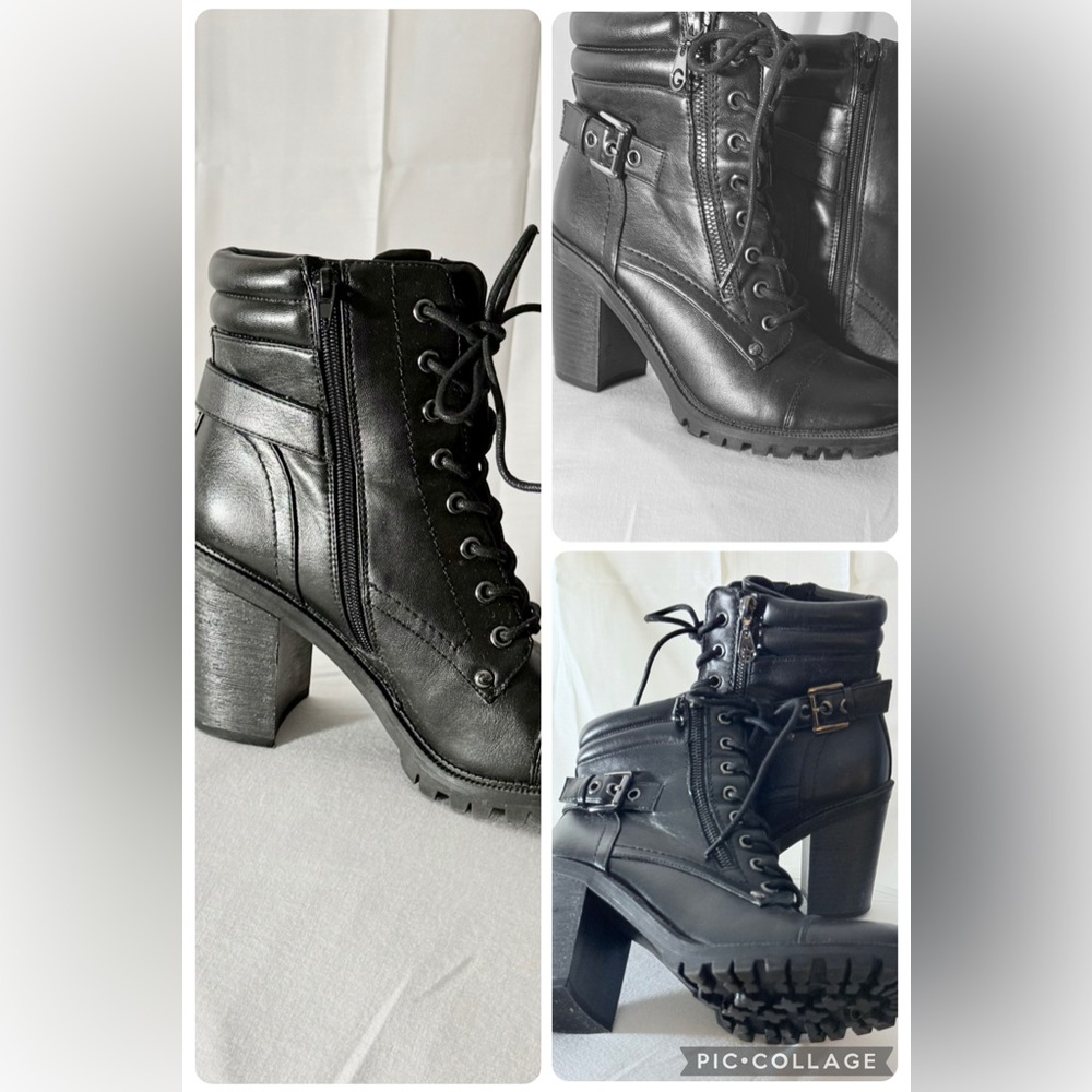 Guess Black Lace-Up Chunky Heel Boots